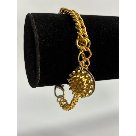 Y2K Charm Bracelet in Gold Tone Dramatic Sunburst Spike Dangle Charm - Picture 3 of 8